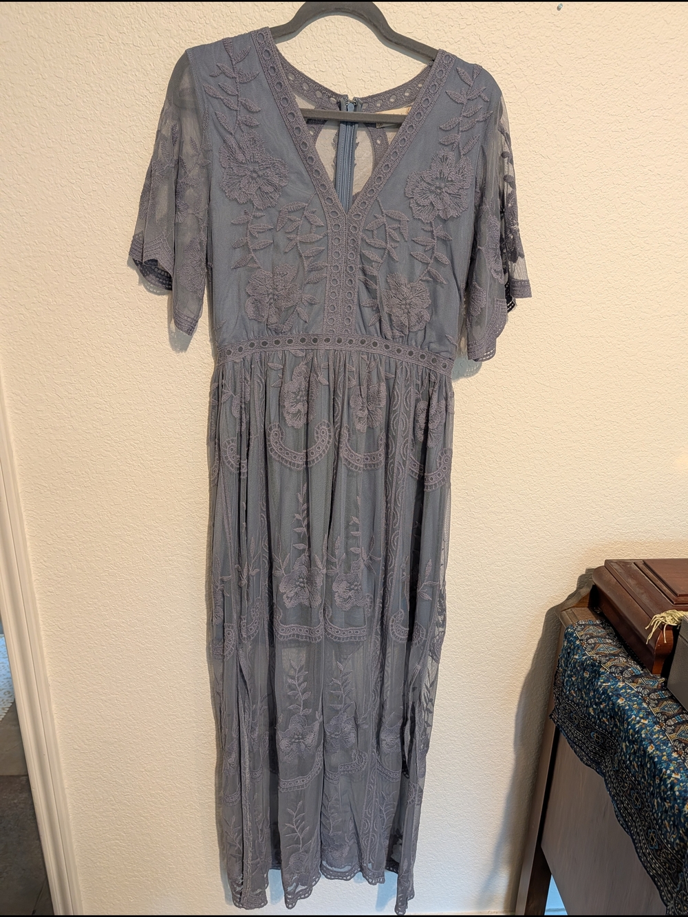 Altar'd State Dusty Blue Embroidered Maxi Dress
